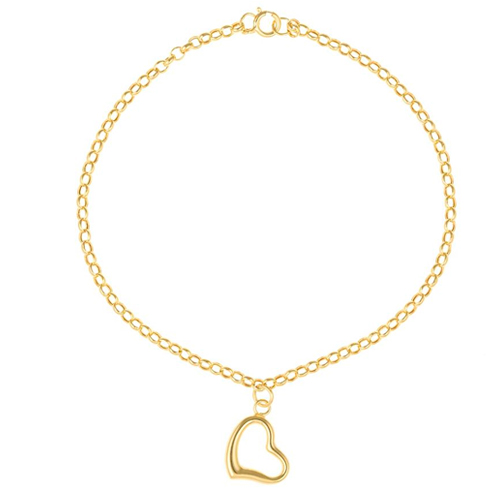 Gift packaged 'Mandisa' 9ct yellow gold heart charm bracelet