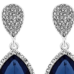Silver blue crystal peardrop drop earrings
