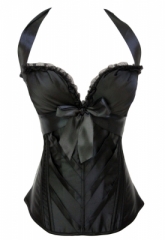 Black Satin Lace Up Halter Corset Top