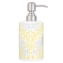 Monogrammed Yellow Gray Floral Damask Pattern Toothbrush Holder