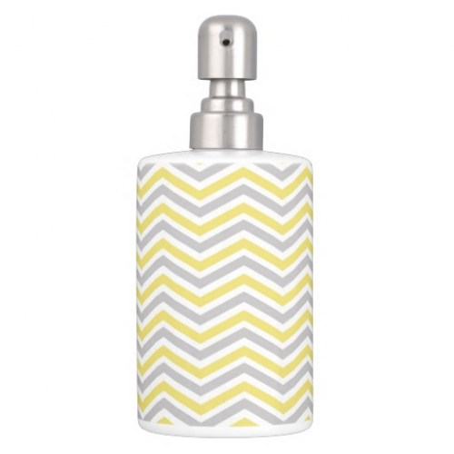 Yellow, Gray, White Chevron Stripe Bathroom Set