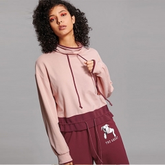 2018 Drawstring Neck And Hem Two Tone Sweatshirt