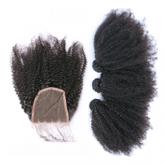 Mongoolse Afro Kinky Krullend Haar Met Sluiting 4 stks 3 Dolago Haarproducten Bundels Met Sluiting Human Hair Weave Remy