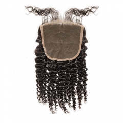 Braziliaanse Diepe Krullend Kant 4 ''x 4'' Sluitingen Maagd Menselijk Haar Knopen Gebleekte Gratis deel Stijl Medium Bruin