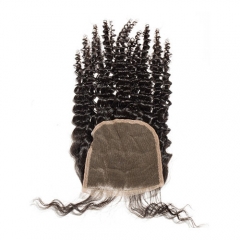 Braziliaanse Diepe Krullend Kant 4 ''x 4'' Sluitingen Maagd Menselijk Haar Knopen Gebleekte Gratis deel Stijl Medium Bruin